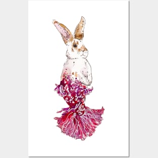 White and Brown Mermaid Bunny Posters and Art